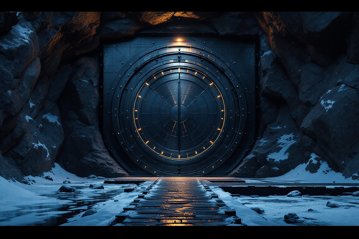 A vault gate in arctic rock — preserving judgement