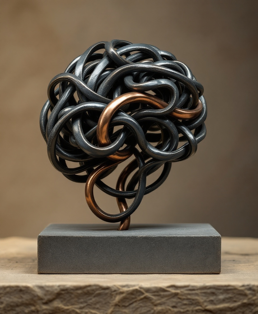 Kompakter Bronzekern mit drei kupfernen Auswegen — das Mind Model eines Krisen-Entscheiders