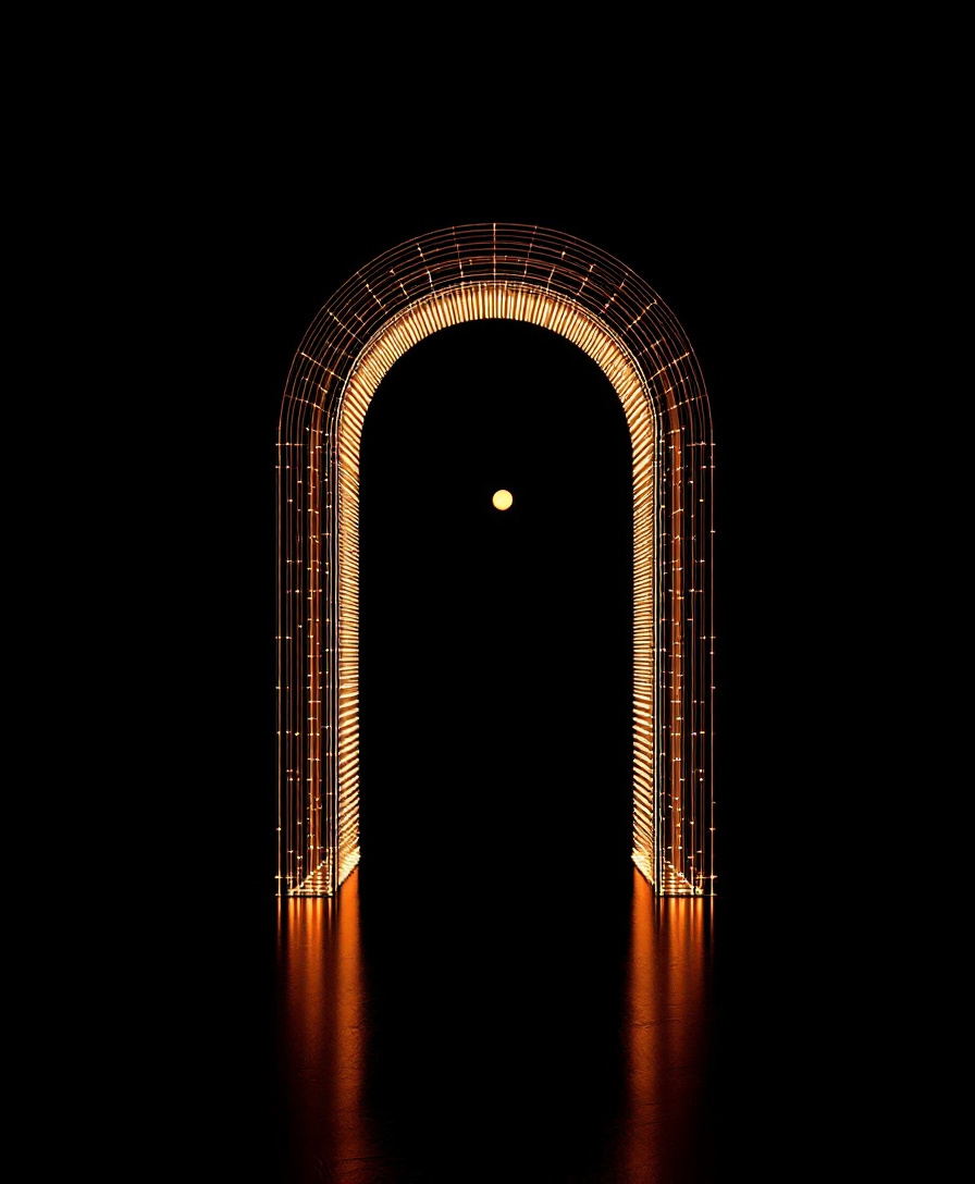 An arch of copper threads with a glowing dot — the Mind Model